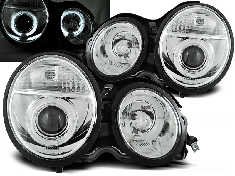 Predné svetlá Mercedes W210 95-99 Angel Eyes Chrome