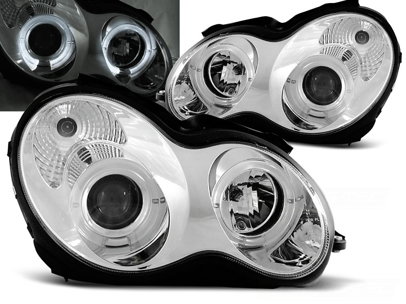 Predné svetlá Mercedes W203 00-04 Angel Eyes Chrome