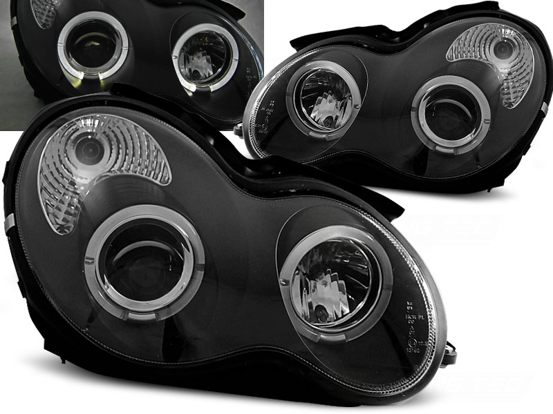 Predné svetlá Mercedes W203 00-04 Angel Eyes Black