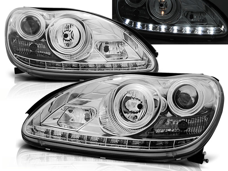 Predné svetlá Mercedes W220 S 98-05 Devil Eyes Chrome