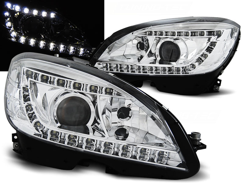 Predné svetlá Mercedes W204 07-10 Xenón Devil Eyes Chrome