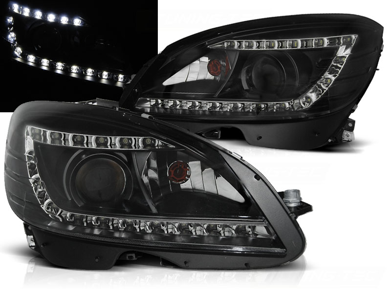 Predné svetlá Mercedes W204 07-10 Xenón Devil Eyes Black