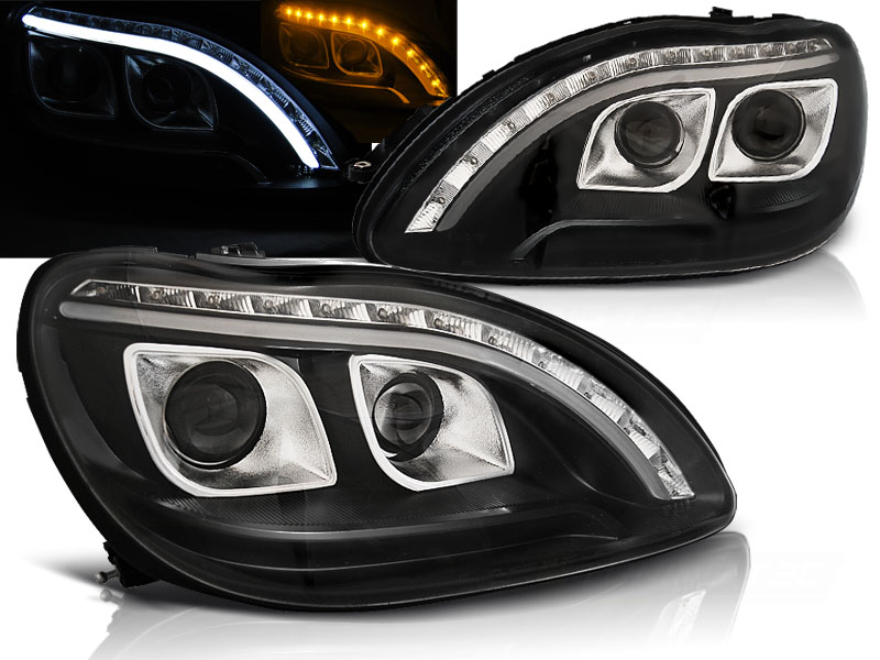 Predné svetlá Mercedes S W220 98-05 Tube Light Black