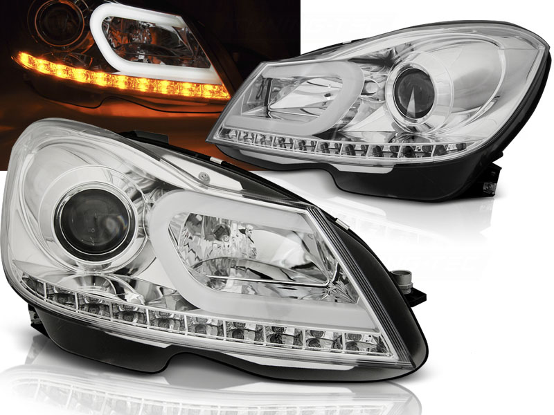 Predné svetlá Mercedes W204 11-14 Tube Light Chrome