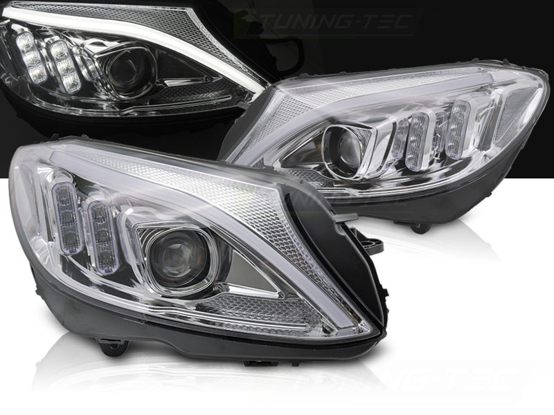 Predné svetlá Mercedes C W205 14-18 Tube LED Chrome