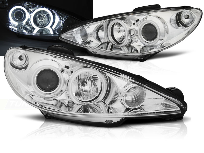Predné svetlá Peugeot 206 02-08 CCFL Angel Eyes Chrome
