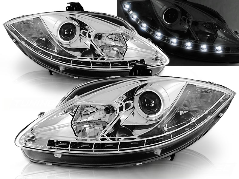 Predné svetlá Seat Leon 09-13 s denným svietením Devil Eyes Chrome