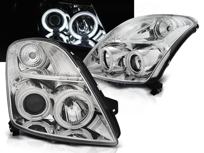 Predné svetlá Suzuki Swift 05-10 CCFL Angel Eyes Chrome