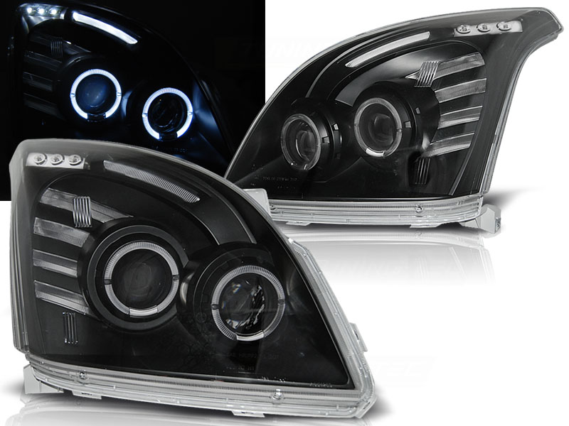 Predné svetlá Toyota Land Cruiser 120 03-09 Angel Eyes Black