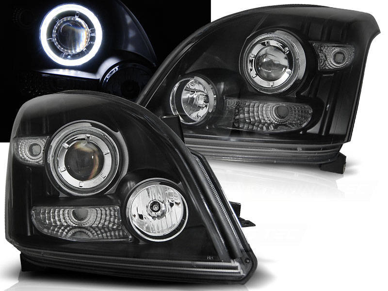 Predné svetlá Toyota Land Cruiser 120 03-09 CCFL Angel Eyes Black
