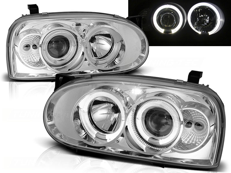 Predné svetlá VW Golf 3 Angel Eyes Chrome - 02