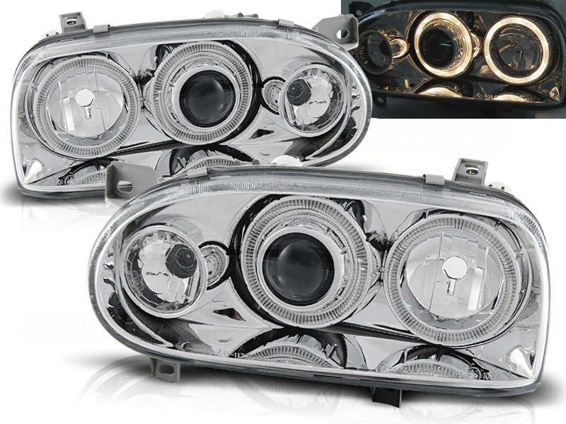 Predné svetlá VW Golf 3 91-97 Angel Eyes Chrome