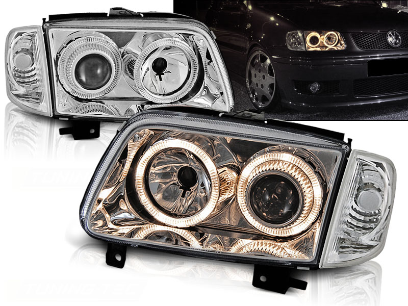 Predné svetlá VW Polo 6N2 99-01 Angel Eyes Chrome