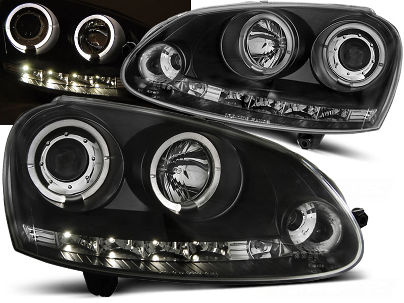 Predné svetlá VW Golf 5 Angel Eyes Black - B8