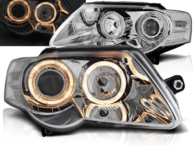 Predné svetlá VW Passat 3C B6 Angel Eyes Chrome