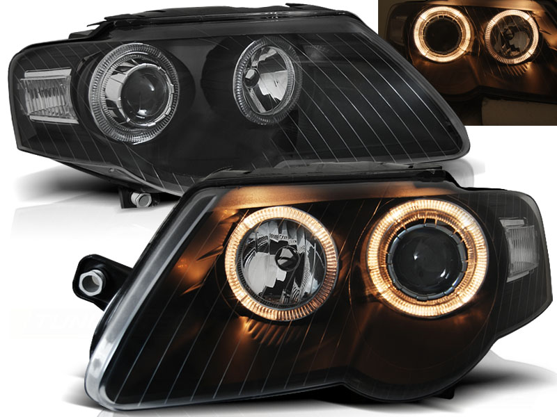 Predné svetlá VW Passat 3C B6 Angel Eyes Black