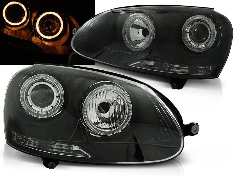 Predné svetlá VW Golf 5 Angel Eyes Black - H7