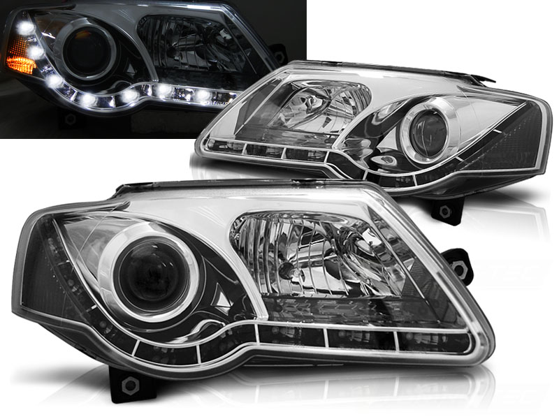 Predné svetlá VW Passat 3C B6 DRL DE Chrome
