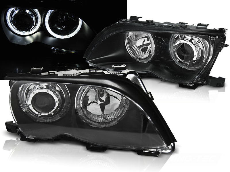 Predné svetlá BMW E46 01-05 Angel Eyes Black