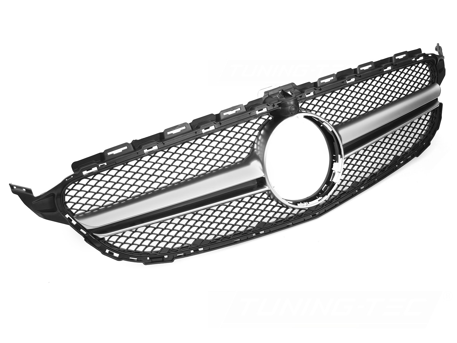 Predná maska Mercedes C-Class W205 / S205 14-18 / C205 15-18 / A205 16-18 Black-Silver s otvorom pre kameru