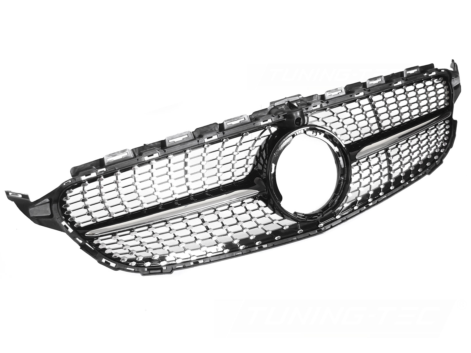 Predná maska Mercedes C-Trieda W205 / S205 / C205 / A205 18-23 Diamond Black Chrome s otvorom pre kameru