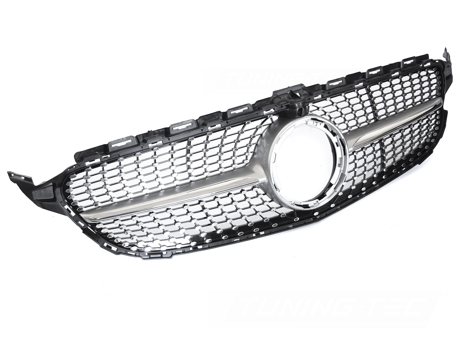 Predná maska Mercedes C-Klasa W205 / S205 / C205 / A205 18-23 Diamond Silver-Chrome s otvorom pre kameru