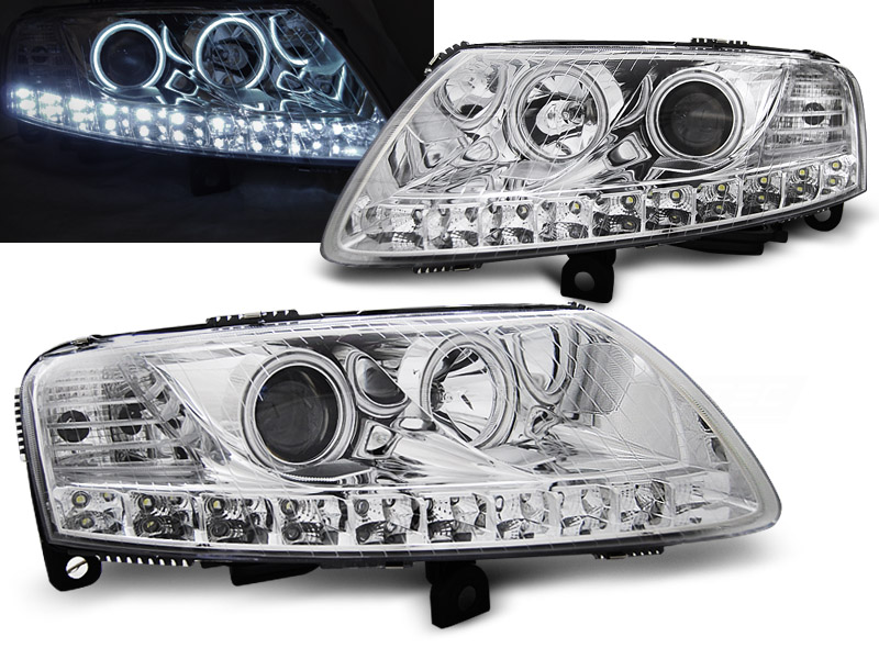 Predné svetlá Audi A6 C6 04-08 Angel Eyes LED Chrome