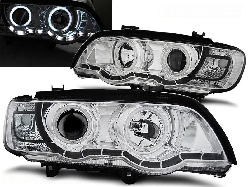 Predné xenónové svetlá BMW X5 E53 99-03 Angel Eyes Chrome