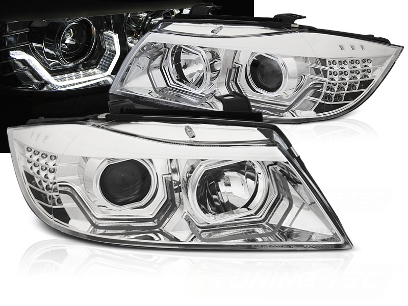 Predné svetlá BMW E90 / E91 05-08 Angel Eyes 3D LED Chrome