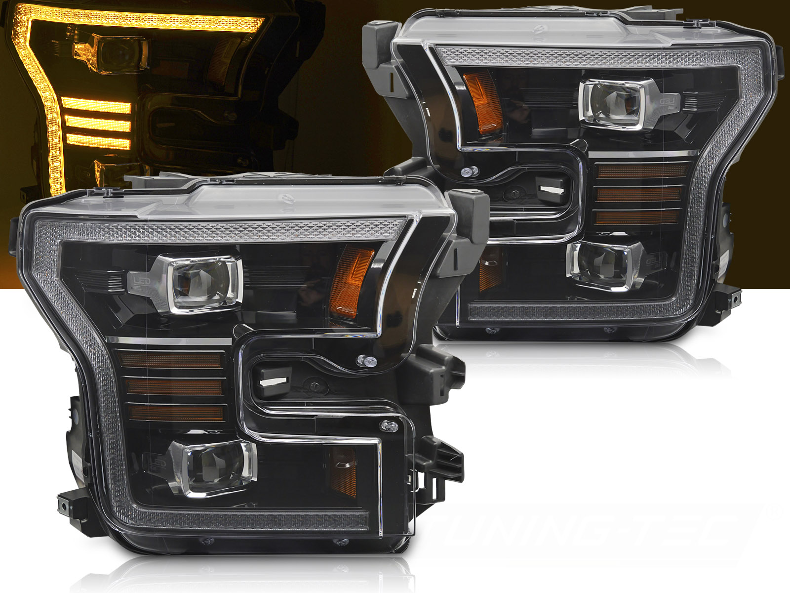 Predné Full LED svetlá Ford F-150 14-17 DRL Yellow Black