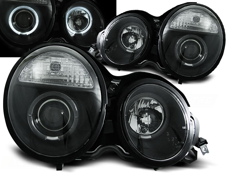 Predné svetlá Mercedes E trieda W210 95-99 Angel Eyes Black