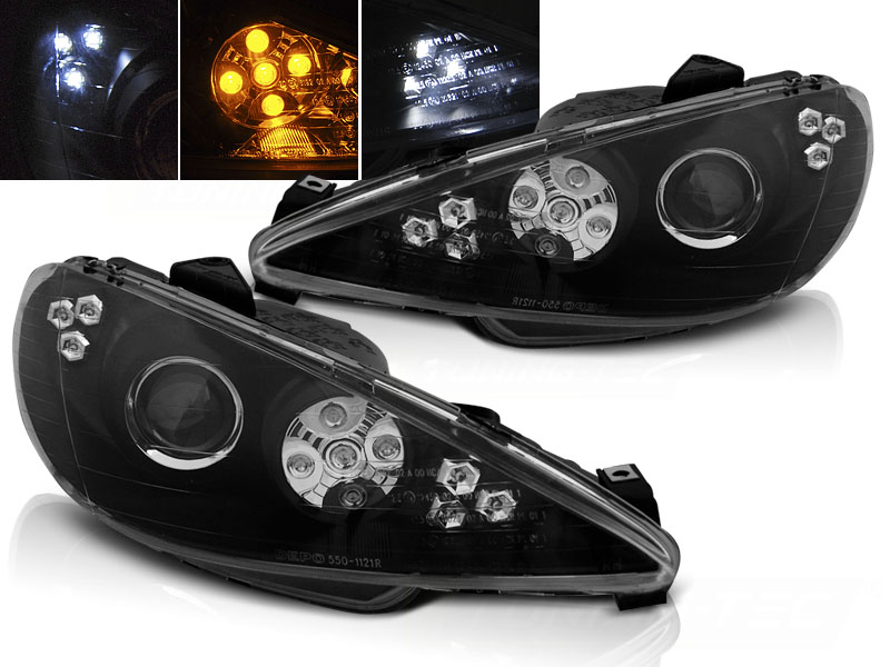 Predné svetlá Peugeot 206 Angel Eyes Black LED