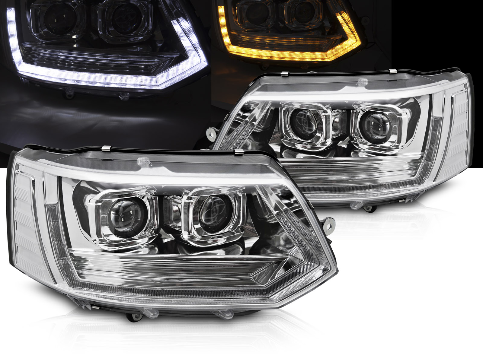 Predné Full LED svetlá Volkswagen Transporter T5 10-15 Tube T6 Look Chrome