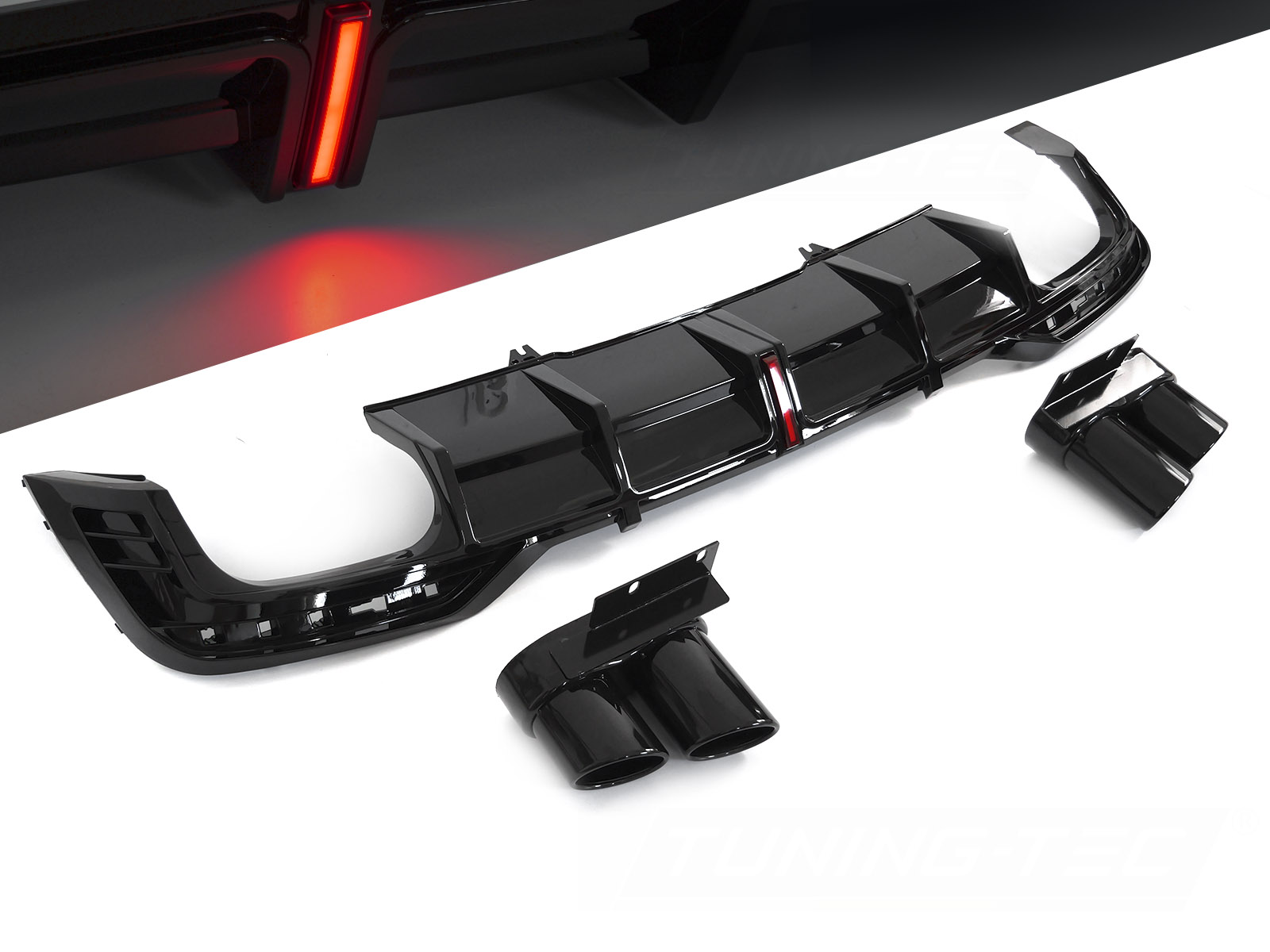 Difúzor Audi A5 F5 19-23 Twin Outlet Glossy Black s LED brzdovým svetlom Sport Style