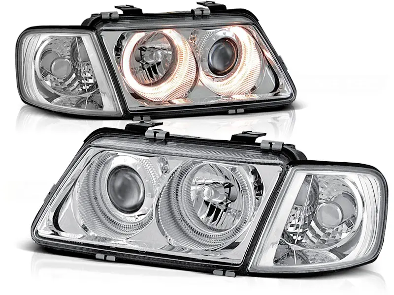 Headlights Audi A3 8L 96-00 Angel Eyes Chrome