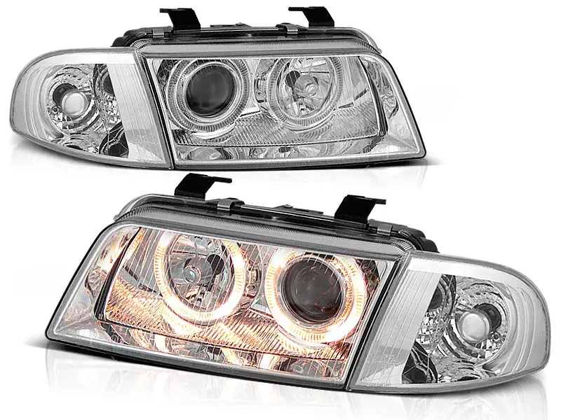 Headlights Audi A4 B5 94-98 Angel Eyes Chrome