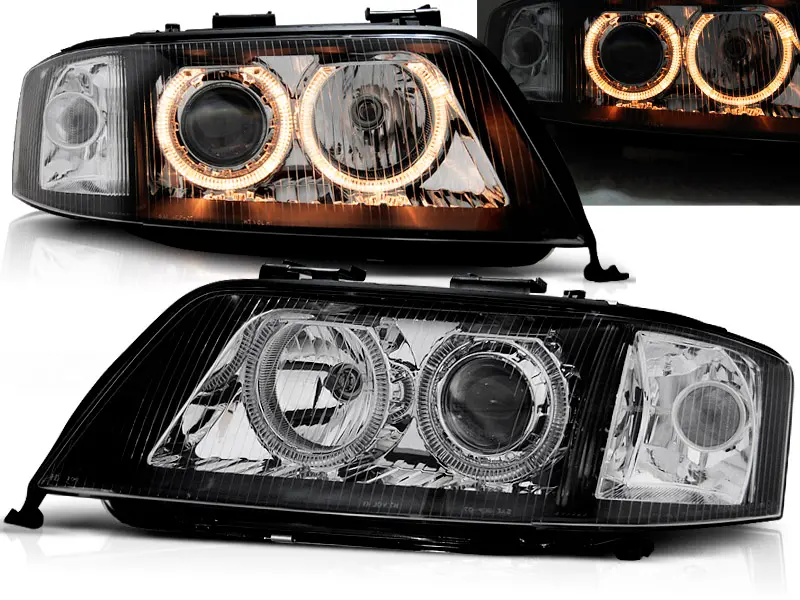 Headlights Audi A6 C5 97-01 Angel Eyes Black