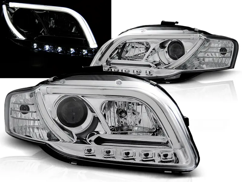 Headlights Audi A4 B7 04-08 Tube Light LED Chrome