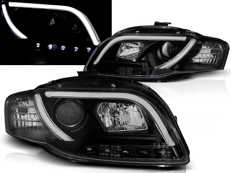 Headlights Audi A4 B7 04-08 Tube Light LED Black