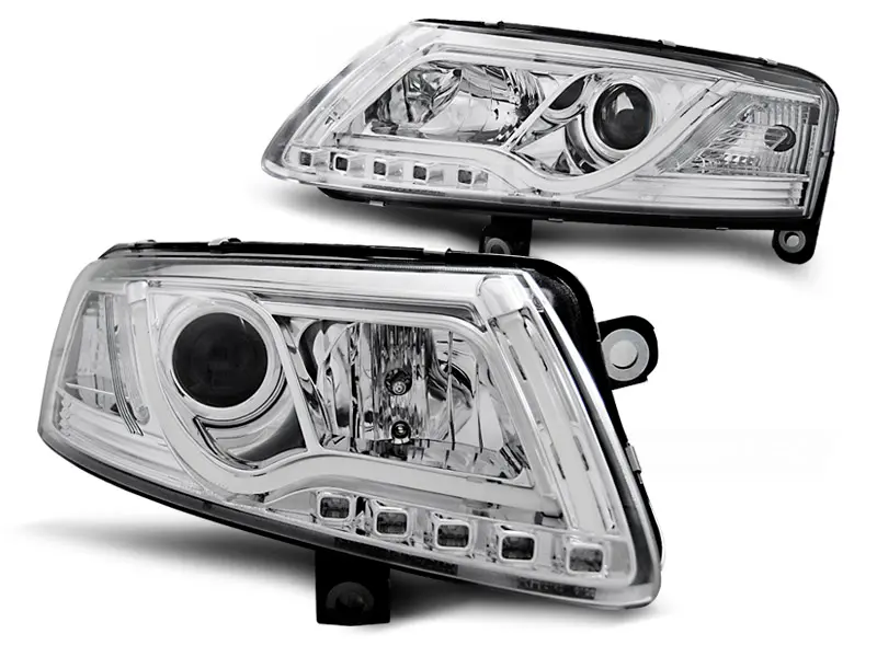 Headlights Audi A6 C6 04-08 Tubelights DRL Xenon Chrome