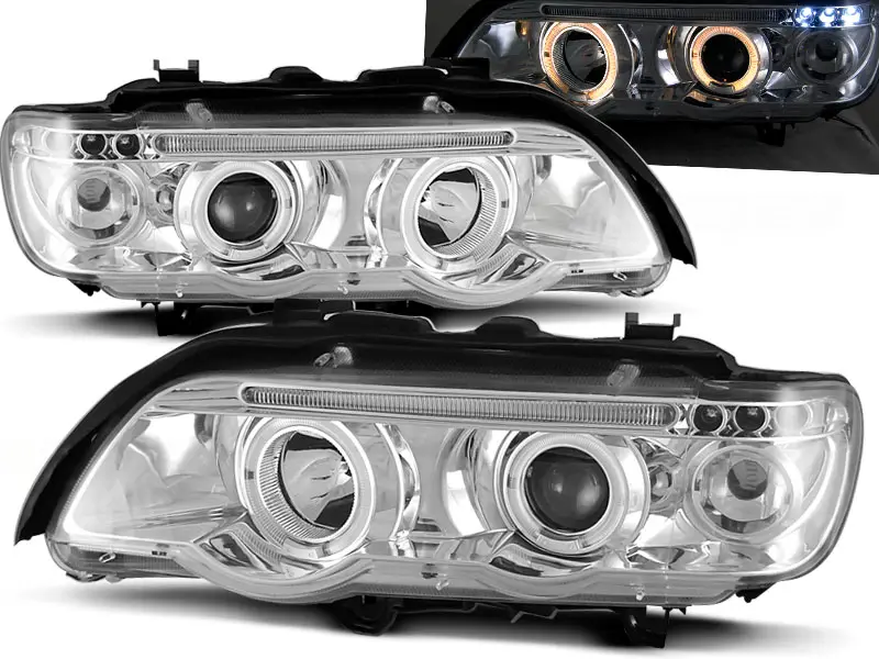 Headlights BMW E53 X5 99-03 Angel Eyes Chrome