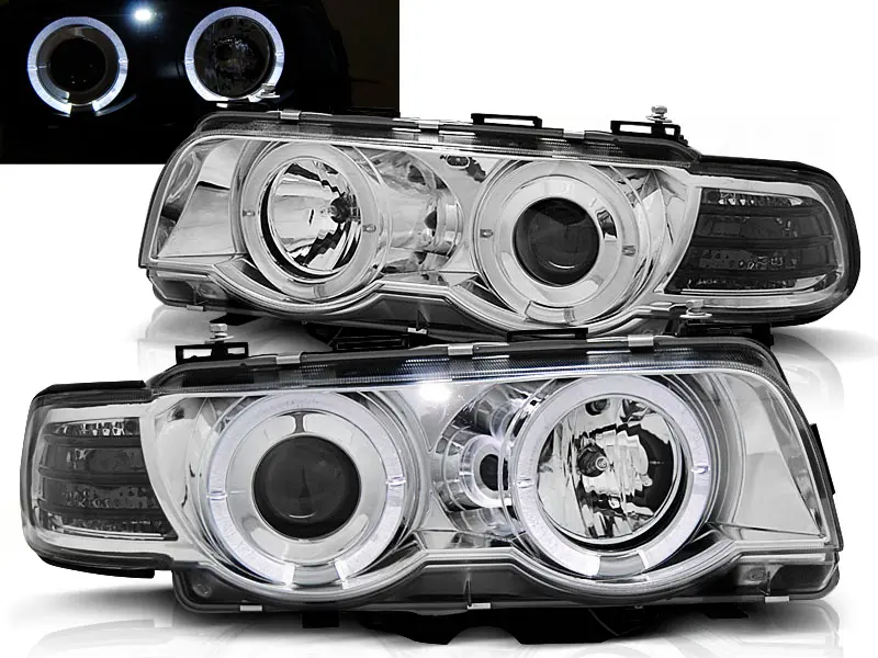Headlights BMW 7 E38 98-01 H7/H1 Angel Eyes Chrome