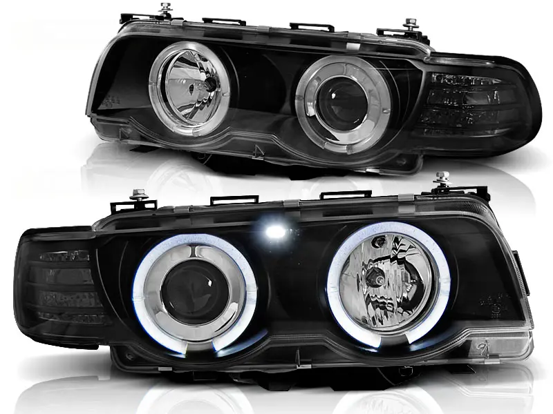 Headlights BMW E38 98-01 D2S/H1 Angel Eyes Black