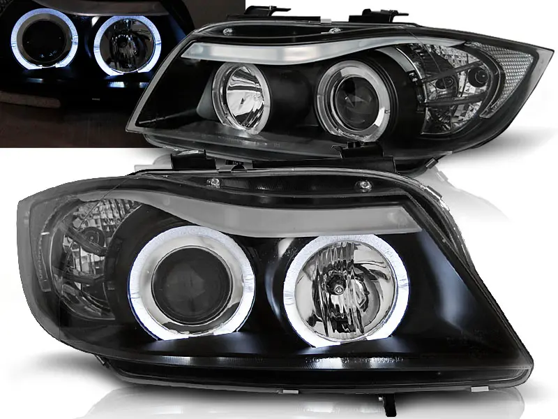 Headlights BMW E90 Angel Eyes Black