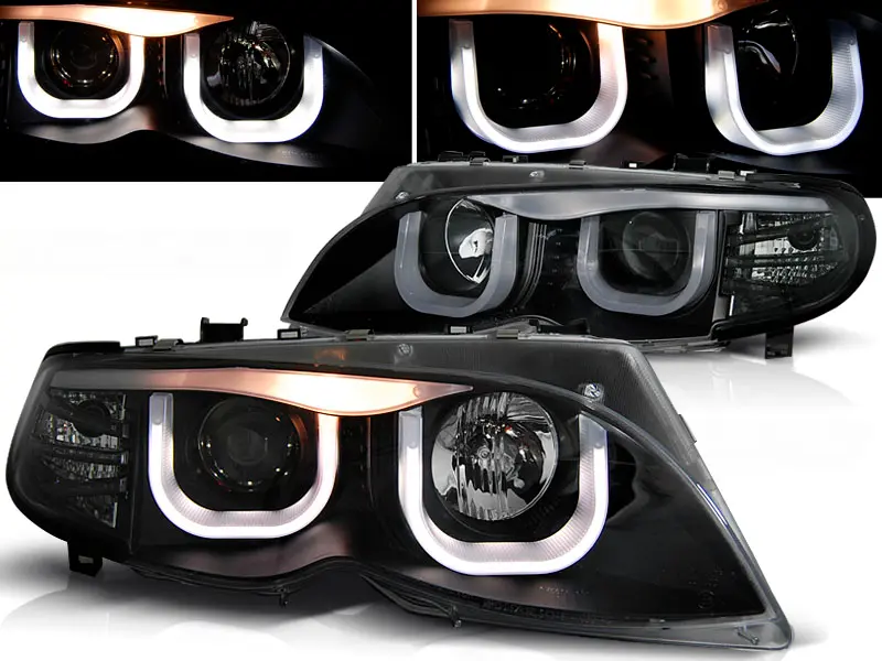 Headlights BMW E46 01-05 3D Angel Eyes Black