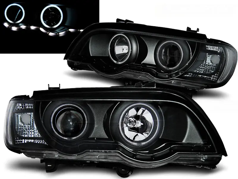 Headlights BMW E53 X5 99-03 Xenon Angel Eyes Black