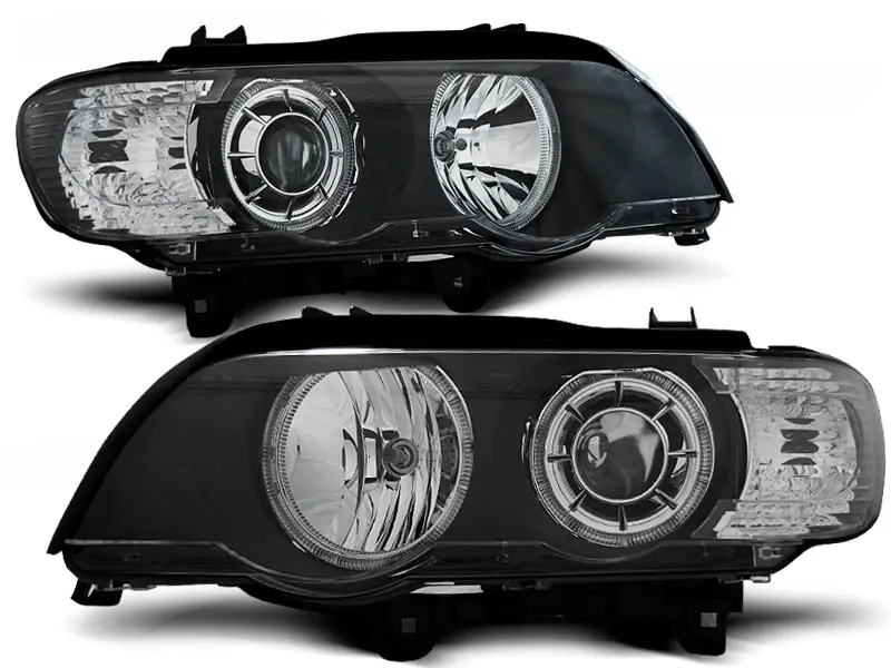 Headlights BMW E53 X5 99-03 Angel Eyes Black - D2