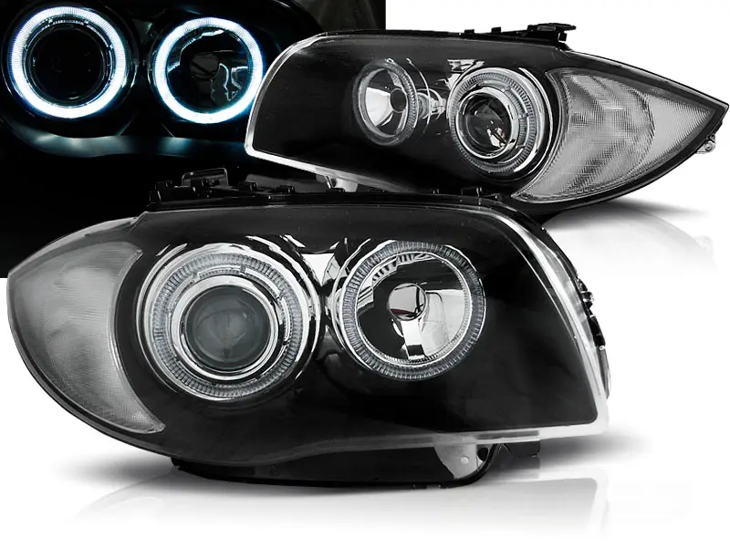 Headlights BMW 1 Series E81/E87 Angel Eyes Black - D5