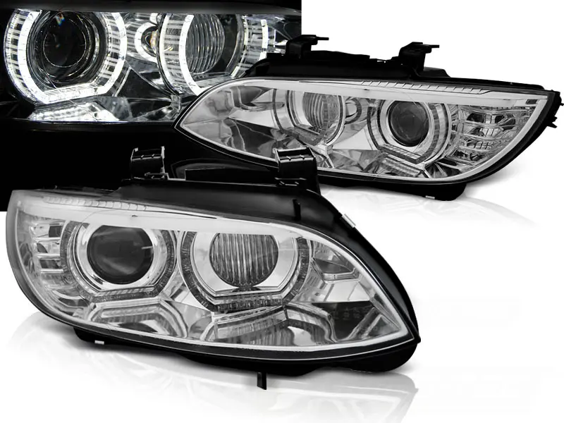 Headlights BMW E92 E93 06-10 HID Angel Eyes Chrome