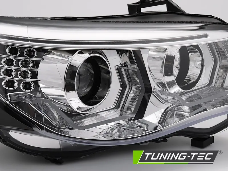 Headlights BMW E60 E61 03-07 3D Angel Eyes Chrome – náhľad 3